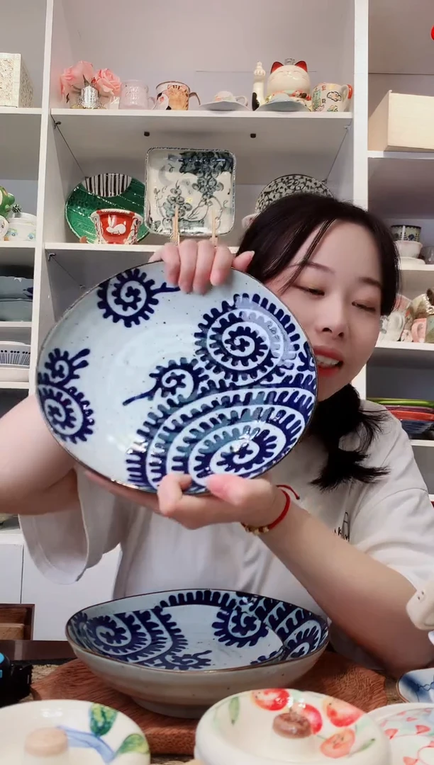 陶瓷粗陶章鱼唐草大盘23cm