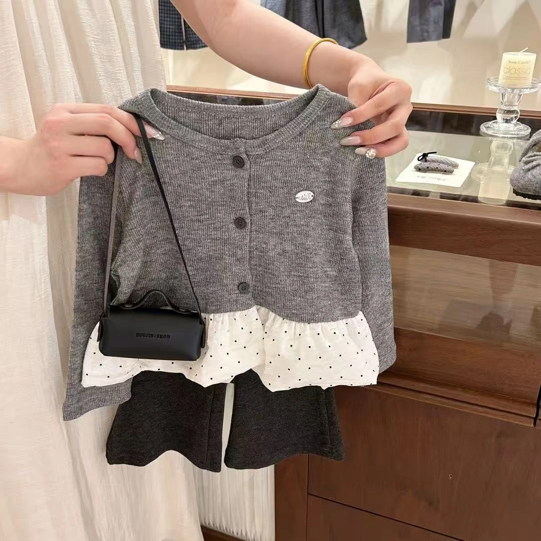 女童秋装2025秋季新款韩系童装儿童长袖开衫外套女宝宝喇叭裤套装