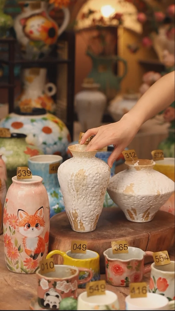 陶瓷558景德镇设计师手作花器摆件侘寂风2个