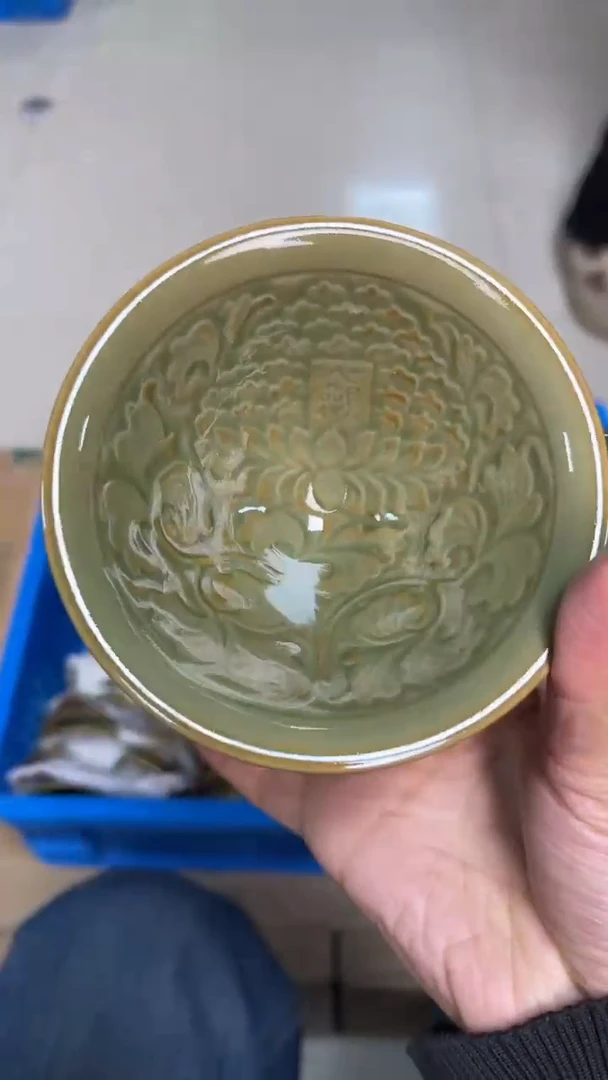 陶瓷橄榄绿大观斗笠盏 单只