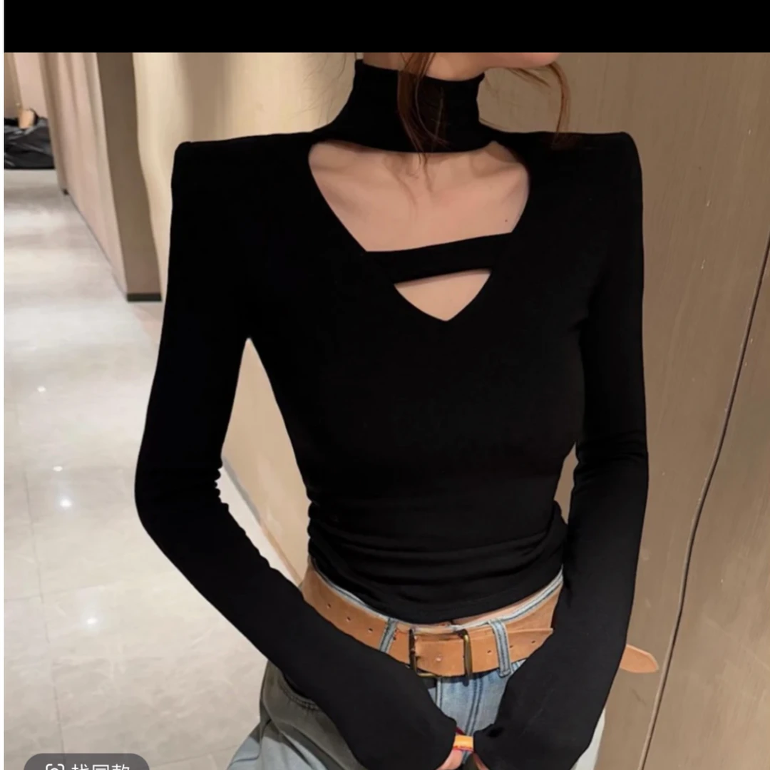 秋冬【薄绒无垫肩】挂脖心机气质设计款修身显瘦洋气百搭打底衫长袖