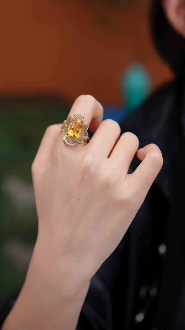 银S925镶嵌戒指水晶MZYJ265天然黄水晶吊坠