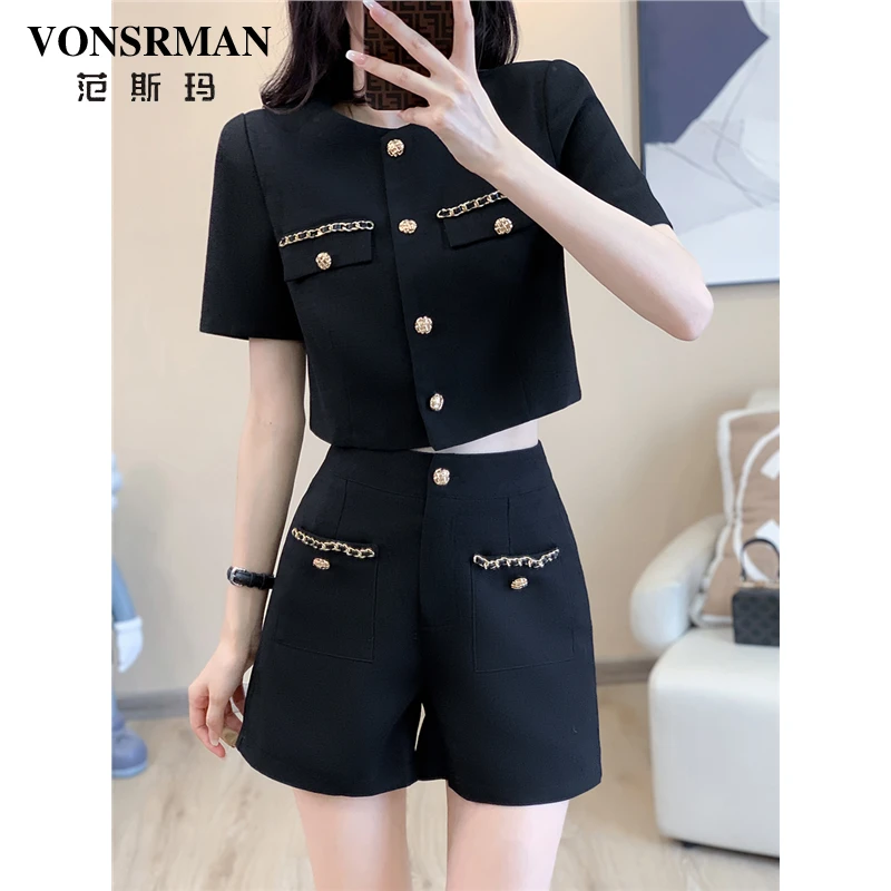 韩版气质小香风阔腿裤套装女2025夏季新款时尚休闲短袖上衣两件套