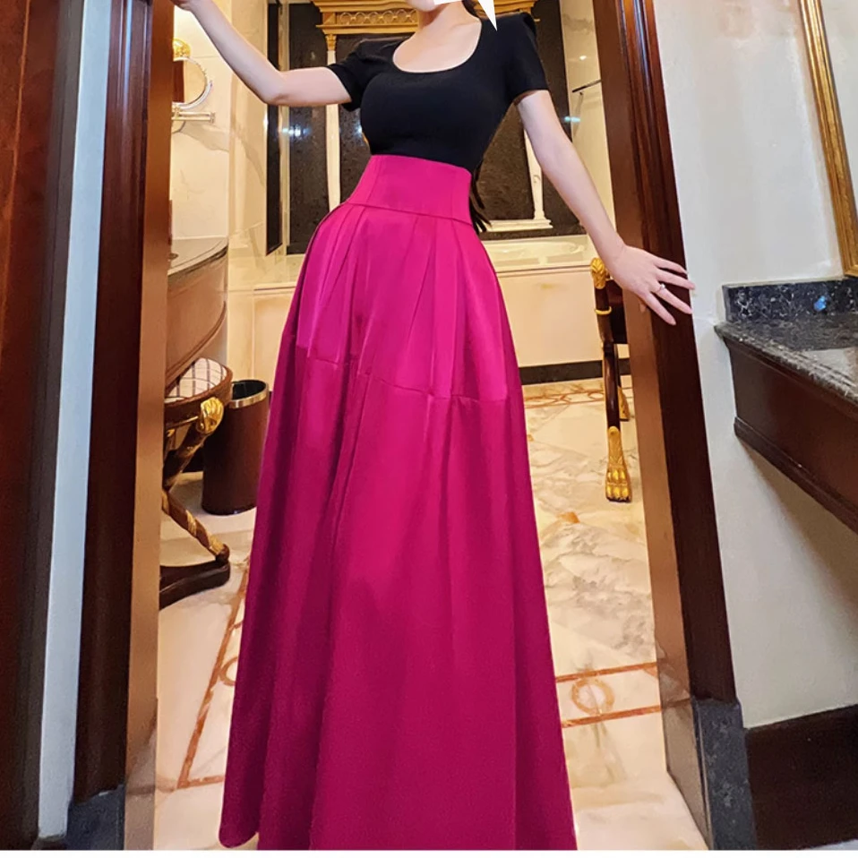 2025新款原创设计师款轻奢名媛中长款高腰显瘦红色A字半身裙伞裙