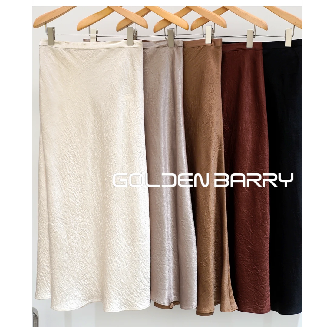 GOLDENBARRY|310064洋气醋酸百搭气质显瘦长款纯色时尚透气半裙