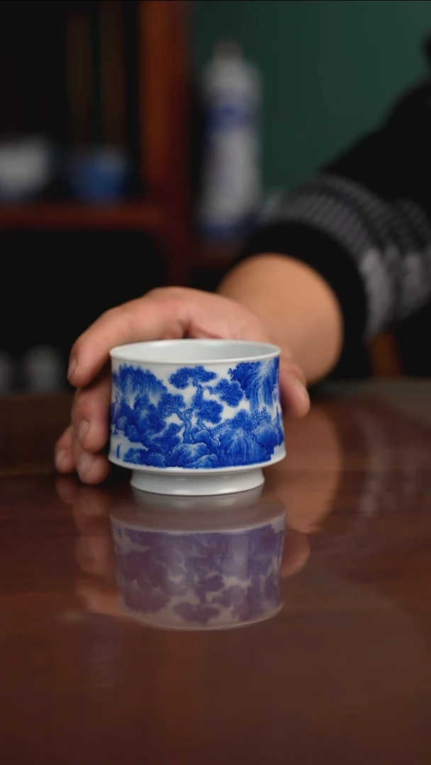 晓月窑青花山水主人杯