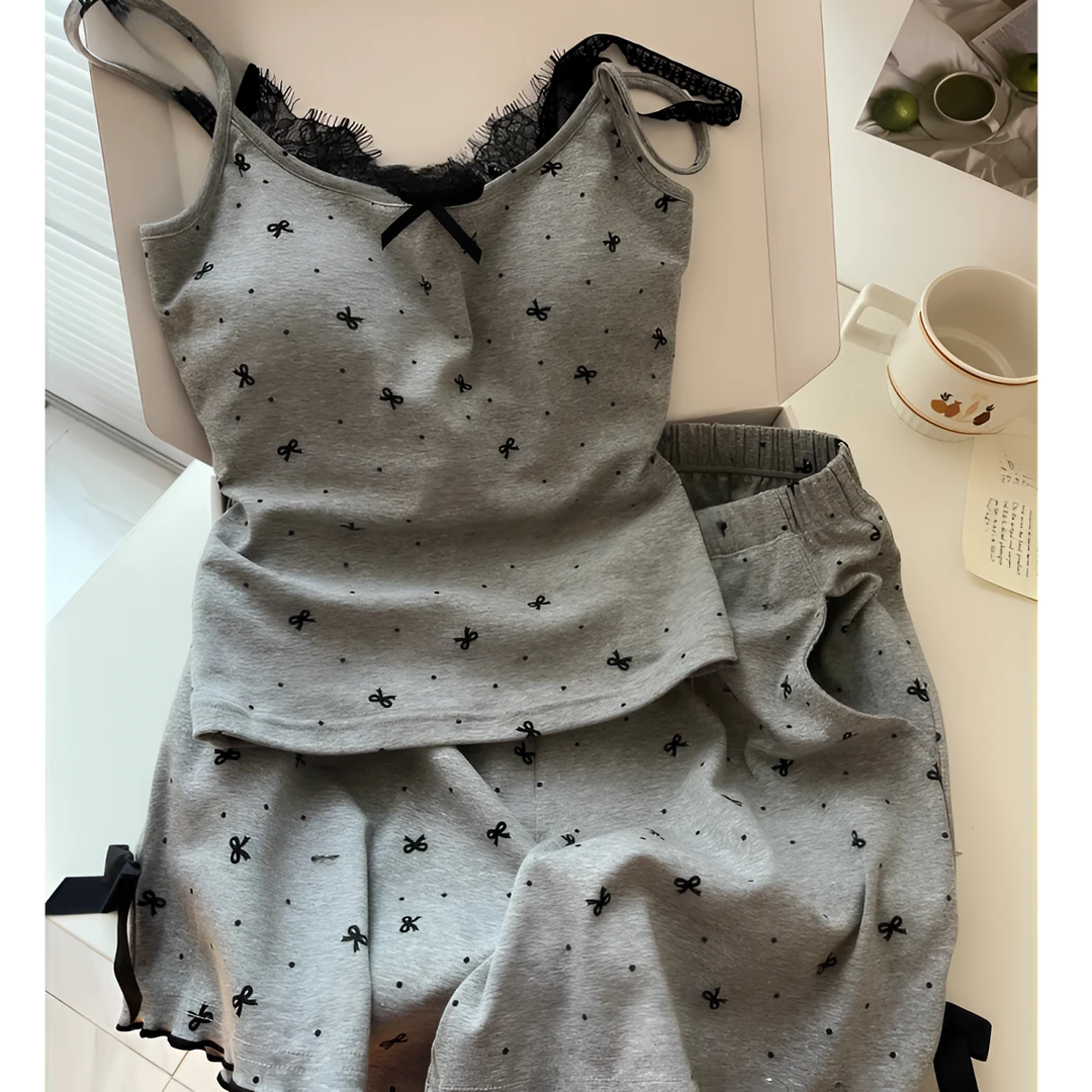 纯欲辣妹带胸垫蝴蝶结吊带睡衣女春夏季2025年新款家居服套装外穿