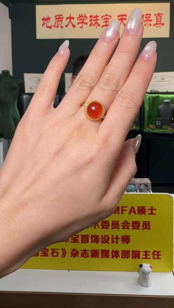 银S925镶嵌南红玛瑙戒指保山冰红南红玛瑙戒指S925银