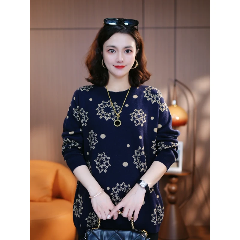 墨金织华-新款针织衫毛衣洋气女百搭冬季显瘦保暖气质宽松中老年