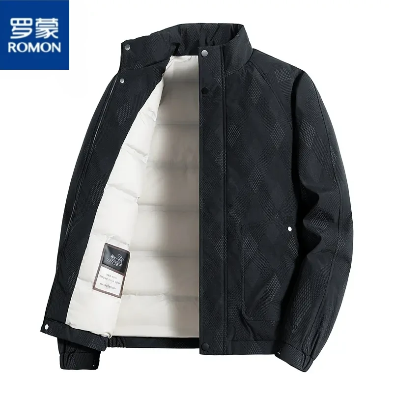 罗蒙新款男士羽绒服时尚休闲加厚冬季保暖立领防风绗缝外套