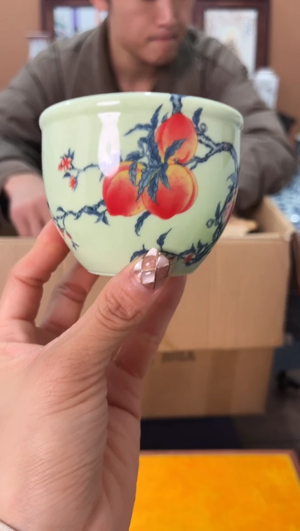 杯子瓷粉彩福寿双全缸杯