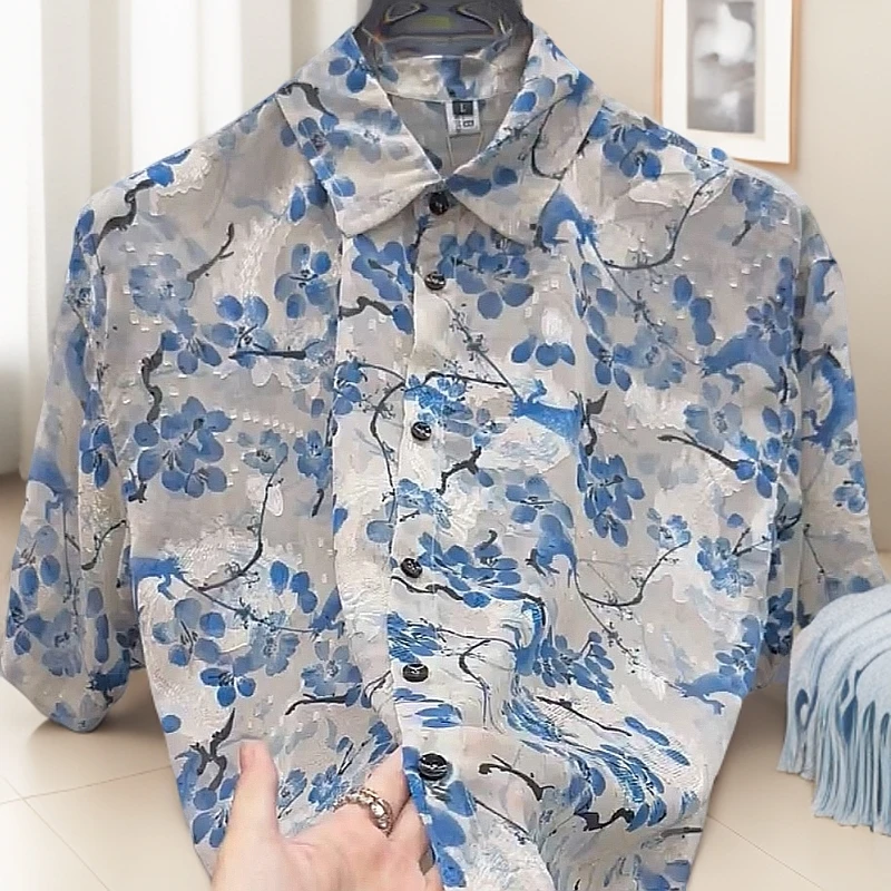 男士春夏季薄款衬衫提花工艺简约流行时尚轻奢痞帅复古高品质长袖