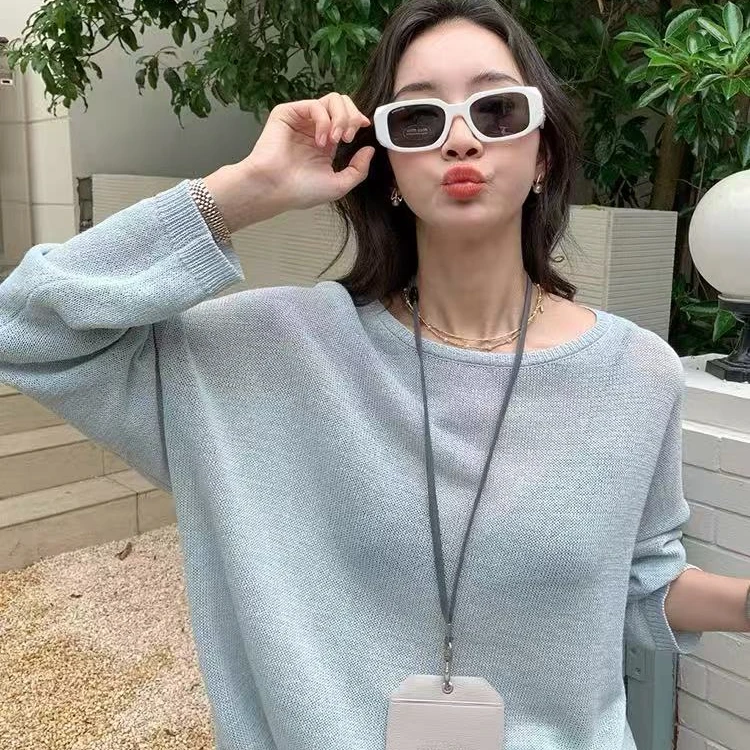 /云蓝套头/和纸纱防晒罩衫气质薄针织上衣 衣长54 胸围54 95039