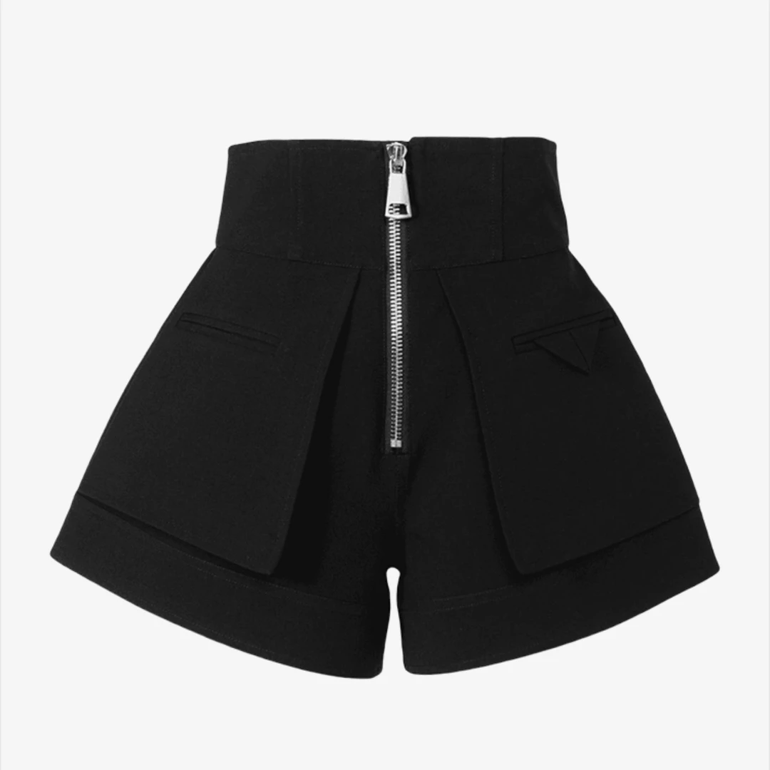 （雅音优选）小众气质高腰拉链直筒阔腿短裤