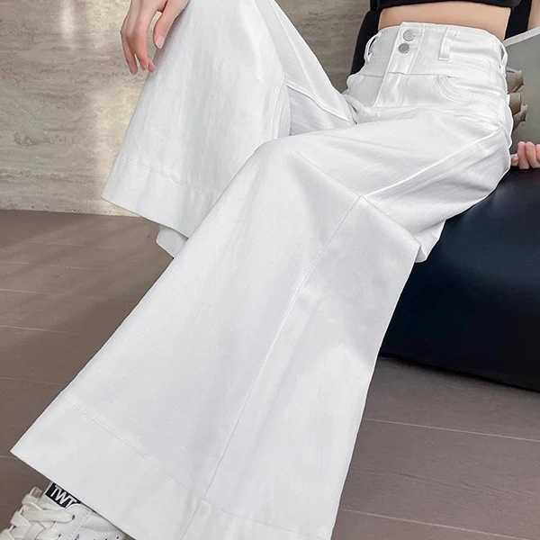 白色阔腿牛仔裤女慵懒宽松遮肉2025夏季薄款松弛大喇叭拖地甩甩裤