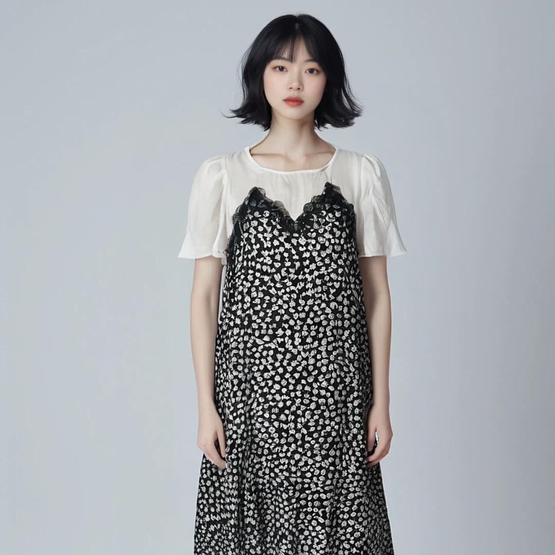 AG名媛C2867碎花显瘦气质时尚夏季法式泡泡袖波点减龄连衣裙裙子