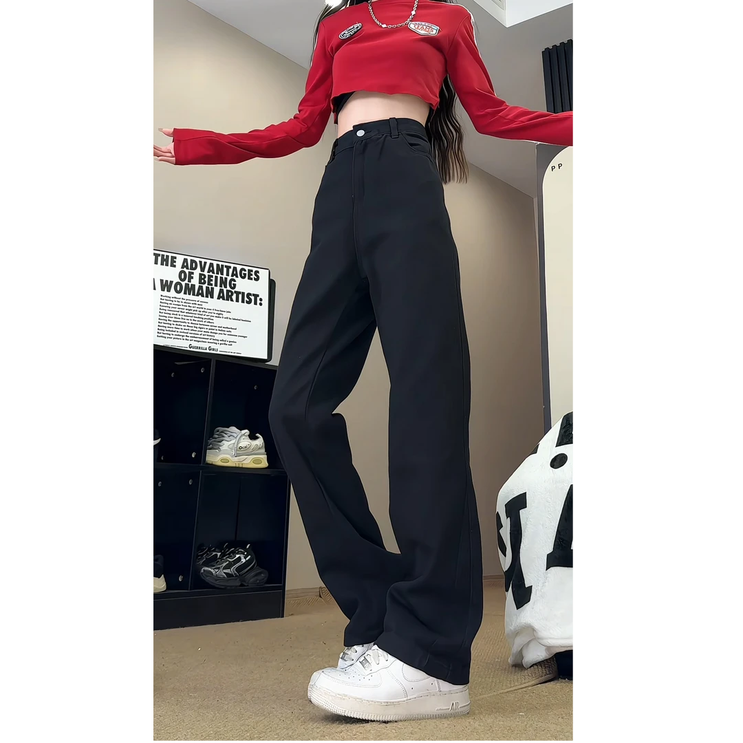 美式水洗复古微喇牛仔长裤直筒宽松阔腿痞帅显高显瘦百搭纯色男裤