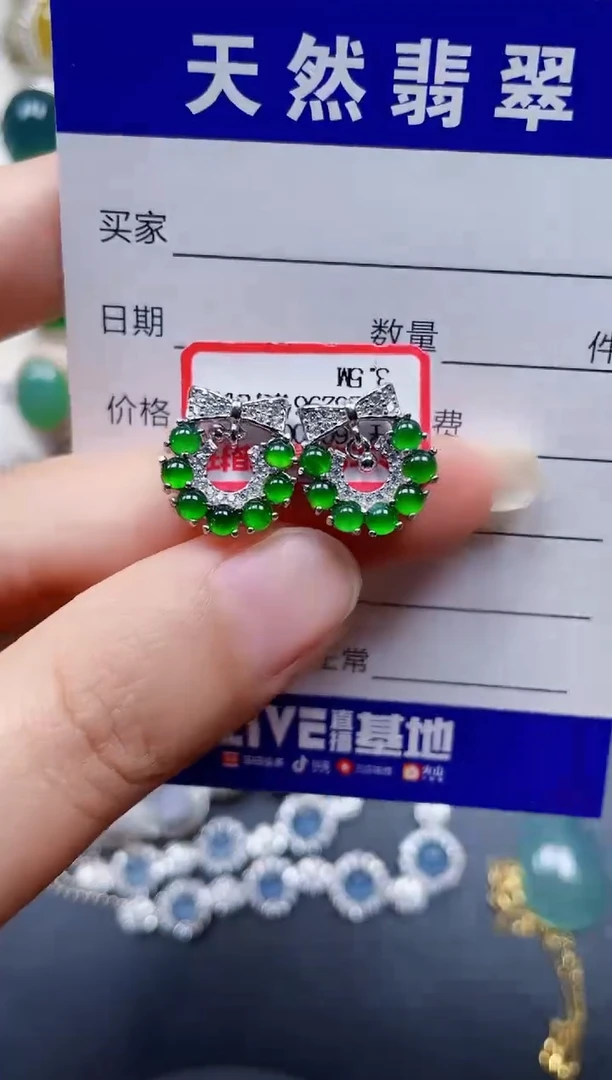 银S925镶嵌翡翠耳饰140