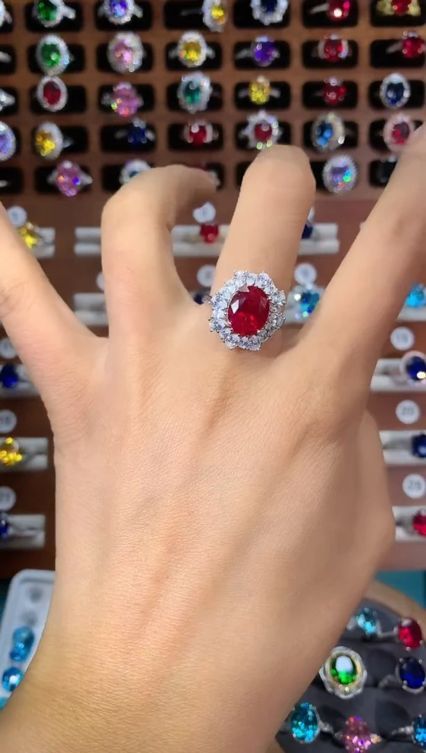 无925银鸽血红戒指银色