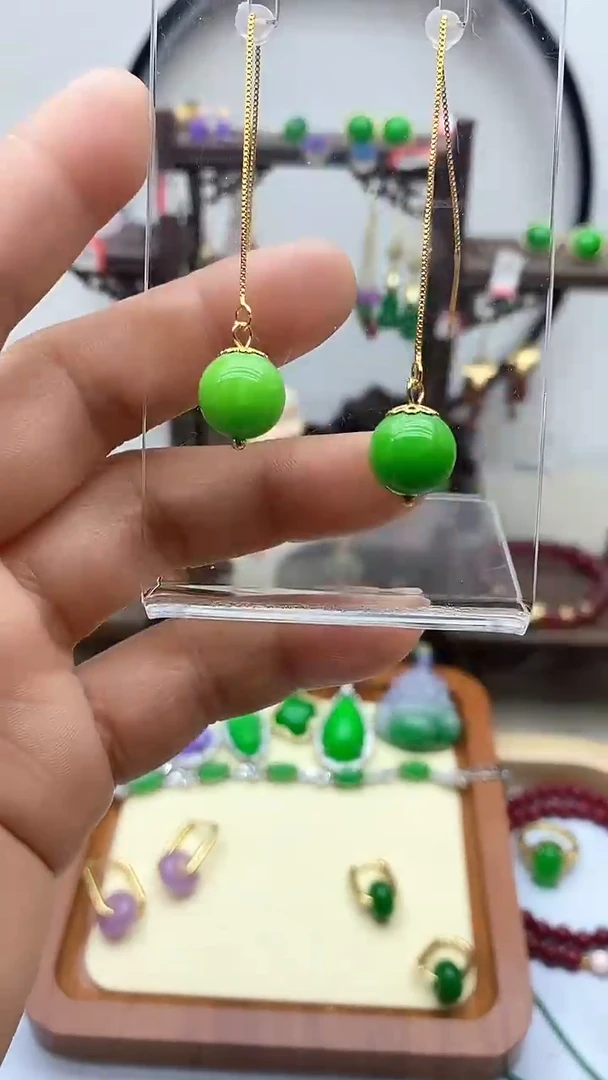 【闪购商品】翡翠耳饰银S925镀金镶嵌2