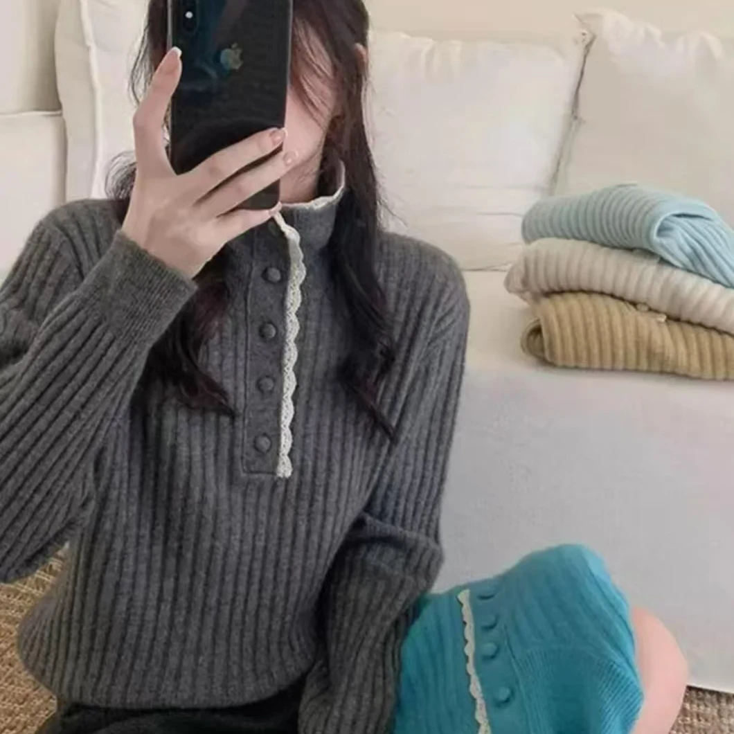 韩版打底针织衫百搭气质翻领套头秋冬加厚宽松半高领时尚长袖A32