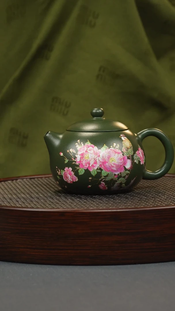 【闪购商品】紫砂茶壶绿泥 西施 花鸟珐琅彩（幻彩）
