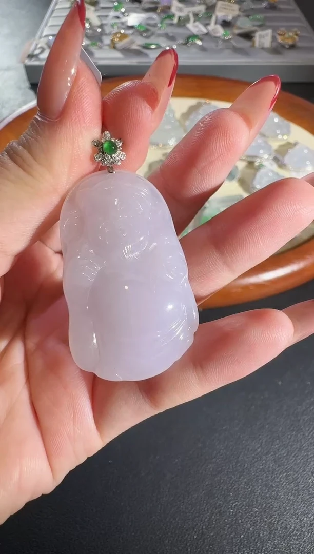 翡翠18K金镶嵌吊坠(不含链)【源头工厂】钻石镶嵌