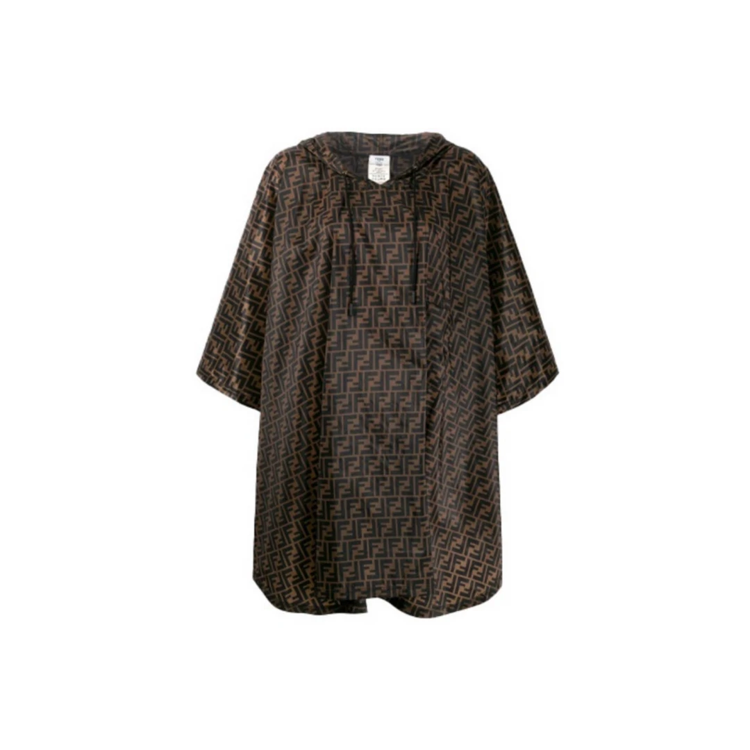全新未使用 FENDI/芬迪 字母抽绳兜帽印花中长款斗篷披风 女款