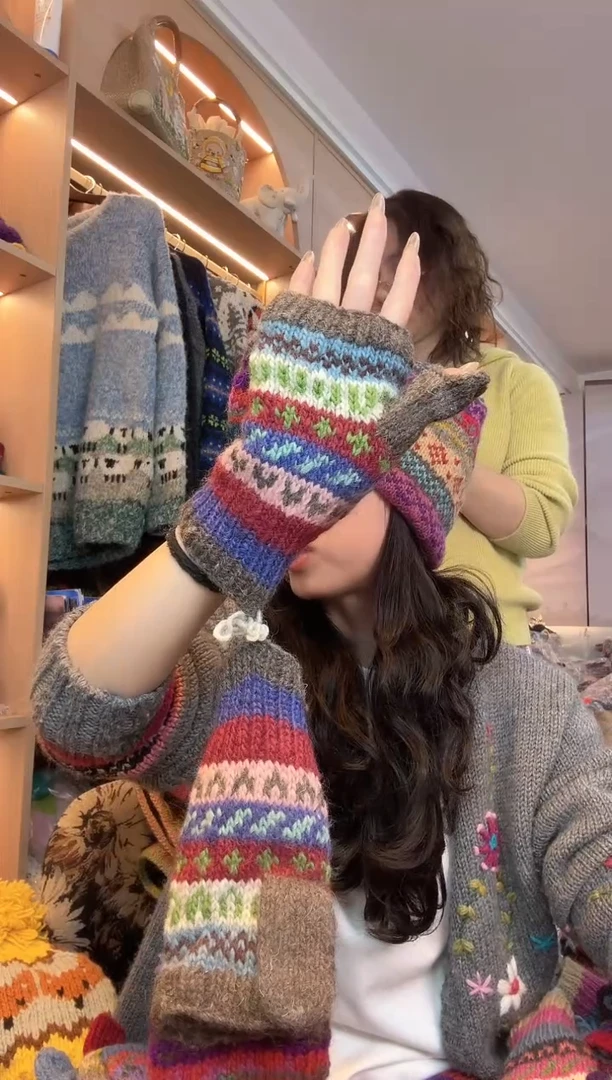 羊毛呆*?百羊毛五指手套A675