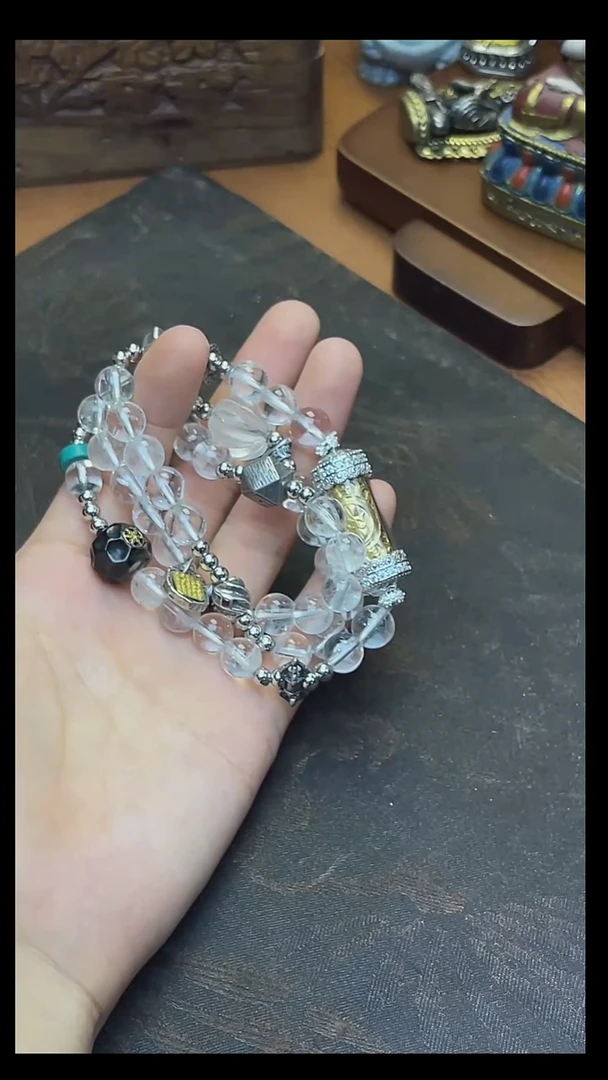 泥塑绿度母管子三圈手链111111