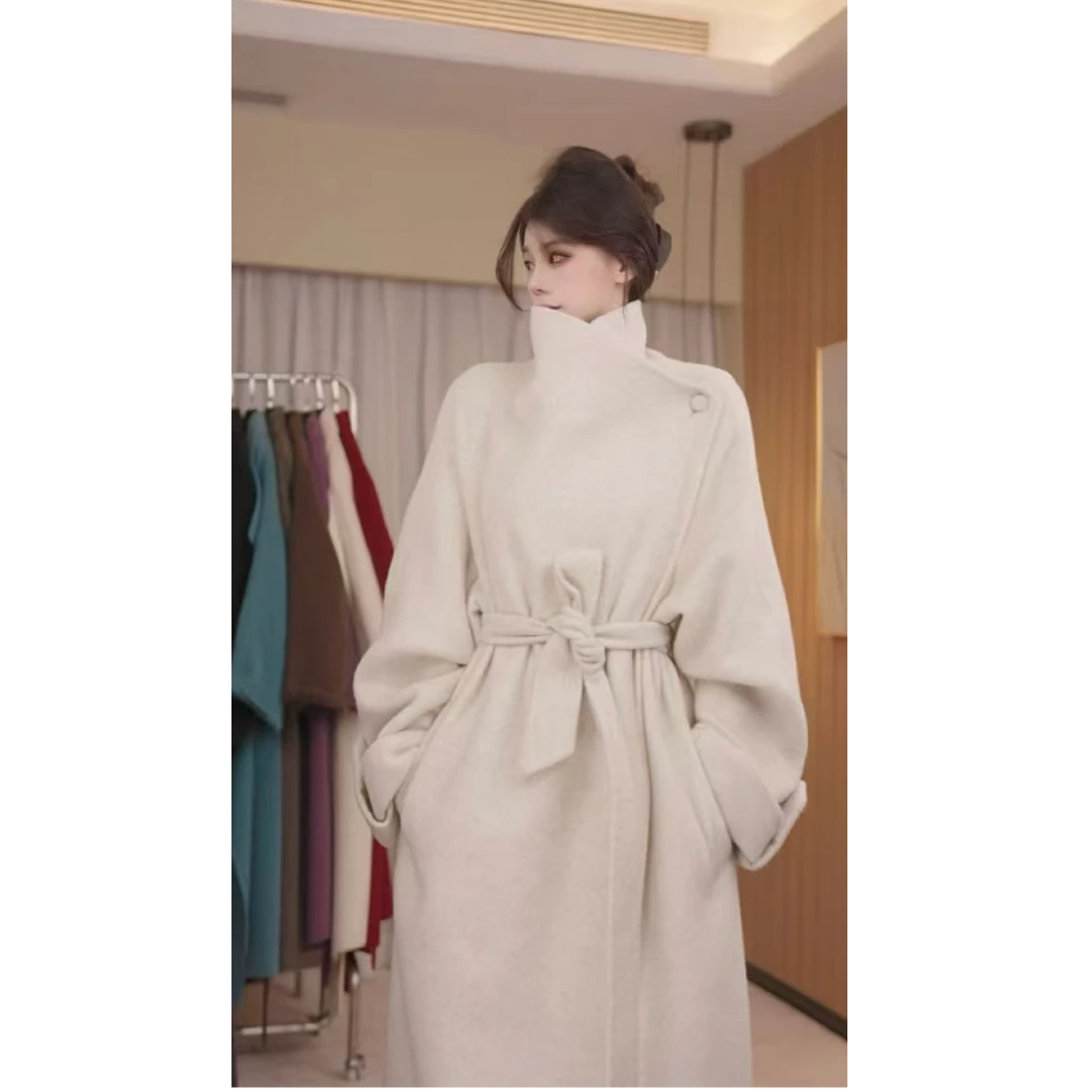 【原版】桑蚕丝羊毛驼毛时尚气质修身百搭宽松双面呢大衣外套24010