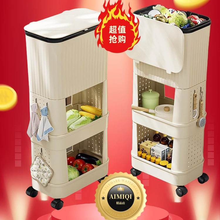 厨房垃圾桶家用大容量滑盖可移动双层高款免弯腰日式可置物架