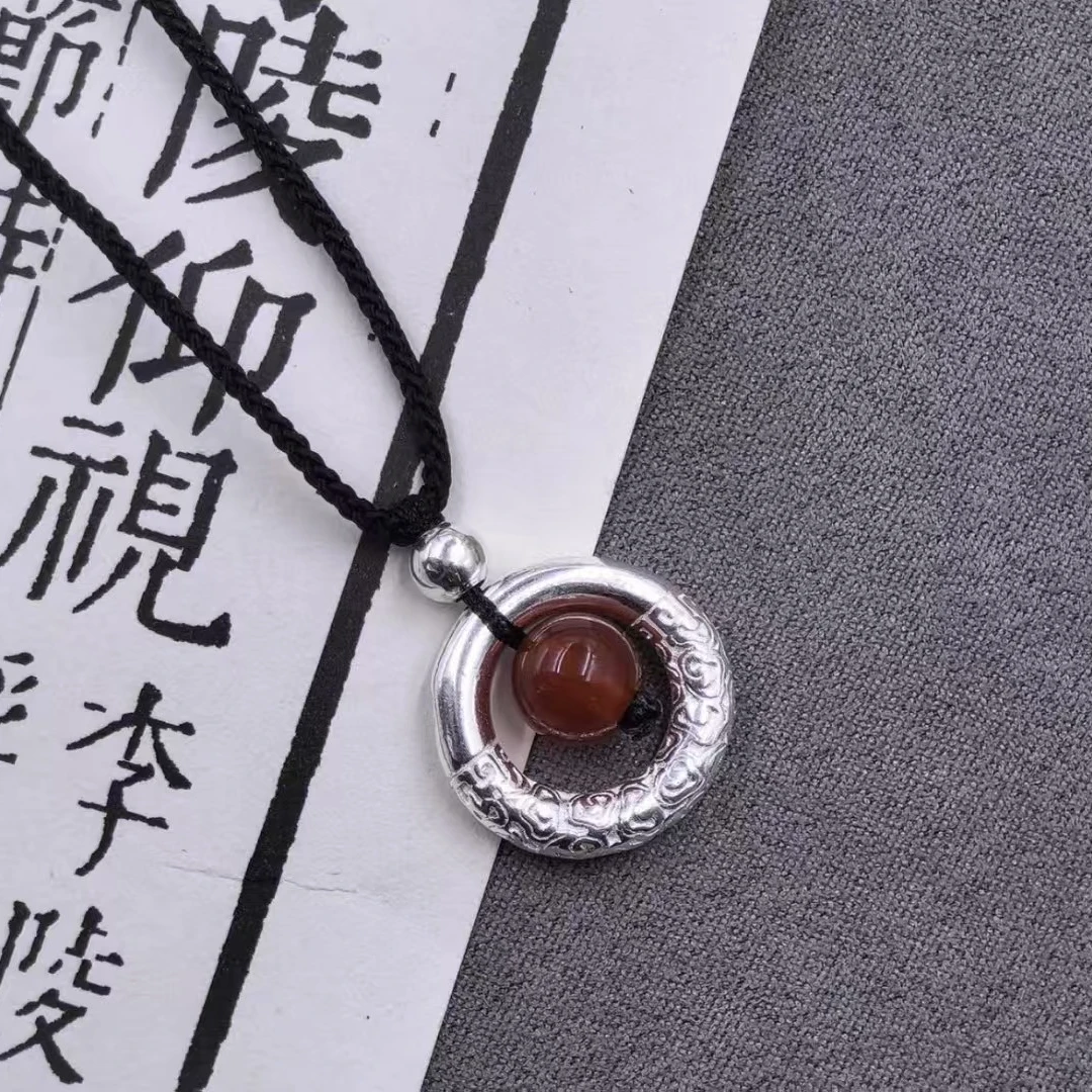 吊坠足银 足银999祥云扣相思豆纯银DIY手工编织项链情侣蝴蝶吊坠