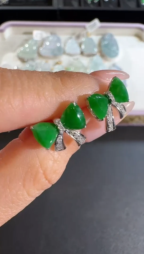 【闪购商品】翡翠耳饰18K金镶嵌【源头工厂】钻石镶嵌