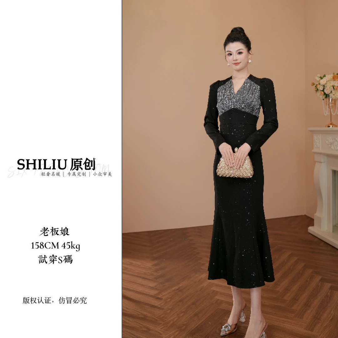 【十六定制】修身宴会高腰名媛气质法式连衣裙21553