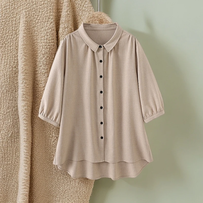 240斤大码衬衣气质休闲时尚早秋中长款纯色翻领衬衫遮肉显瘦