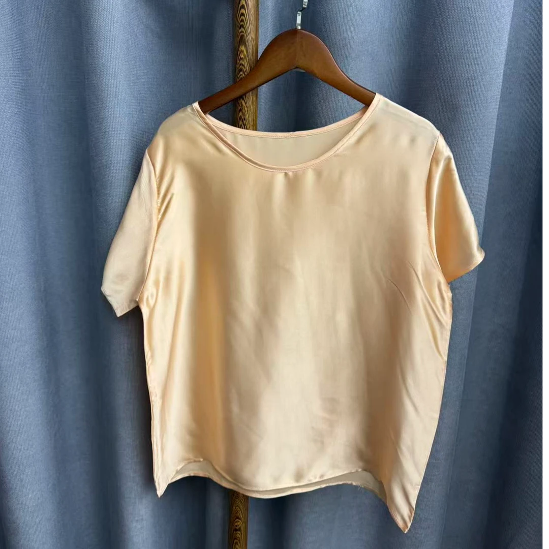 新款休闲时尚圆领桑蚕丝短袖上衣女X086