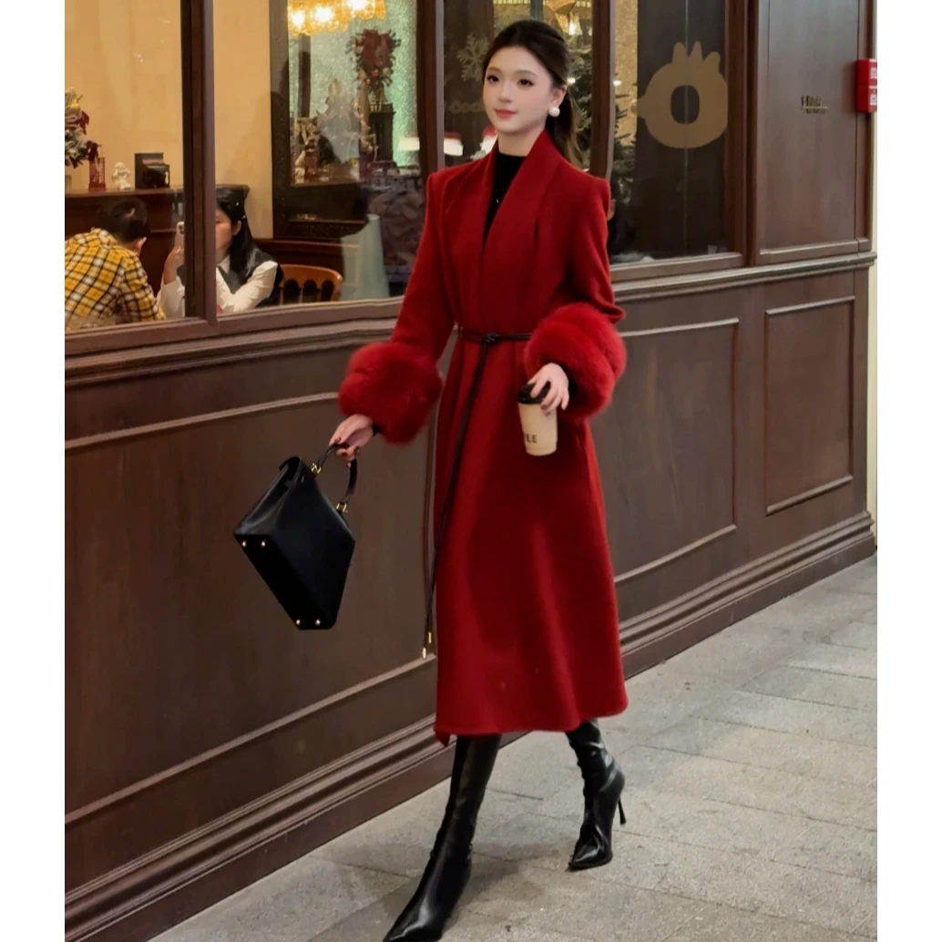 MD进进原创【瑰宝无双】2025冬季气质显瘦双羊毛大衣时尚狐狸毛外套