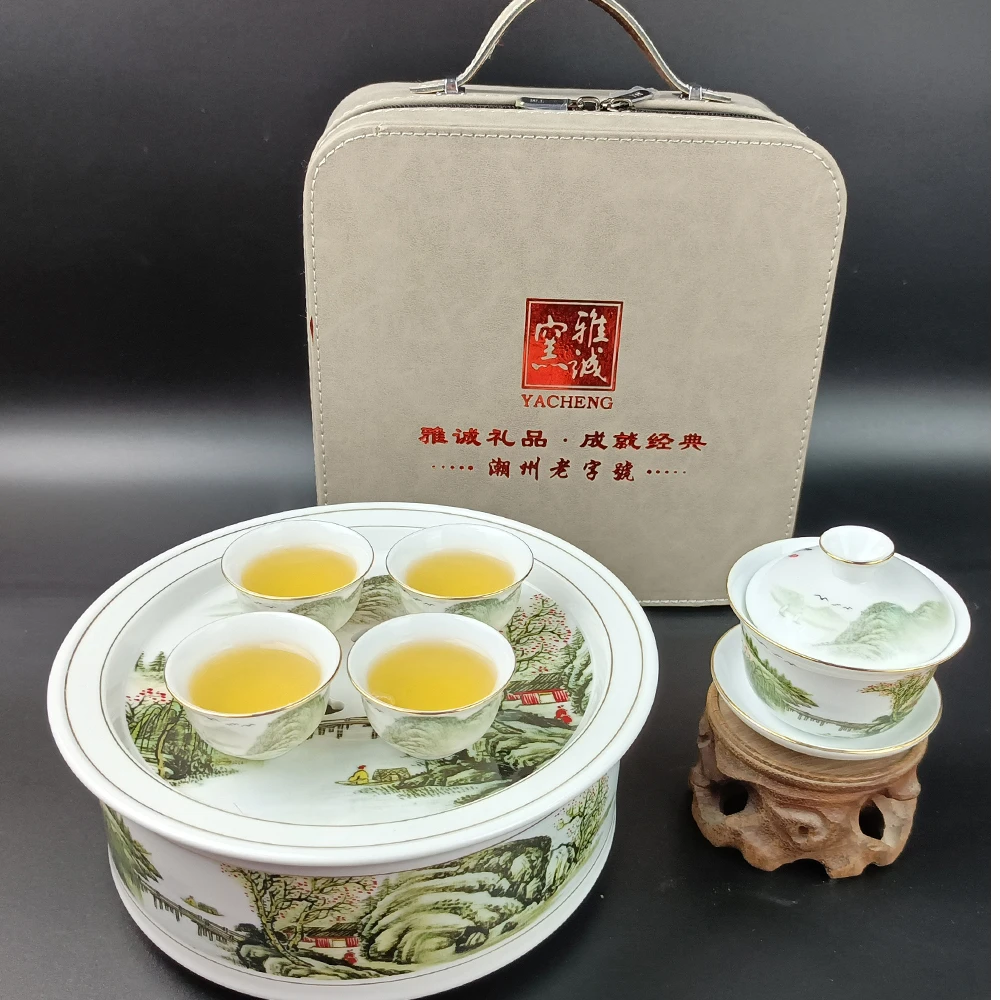 雅诚7吋直身车载茶具：春山积翠图