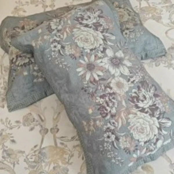 【枕巾-攀花争艳-蓝】 52*78cm高密纱布枕巾柔软高档透气