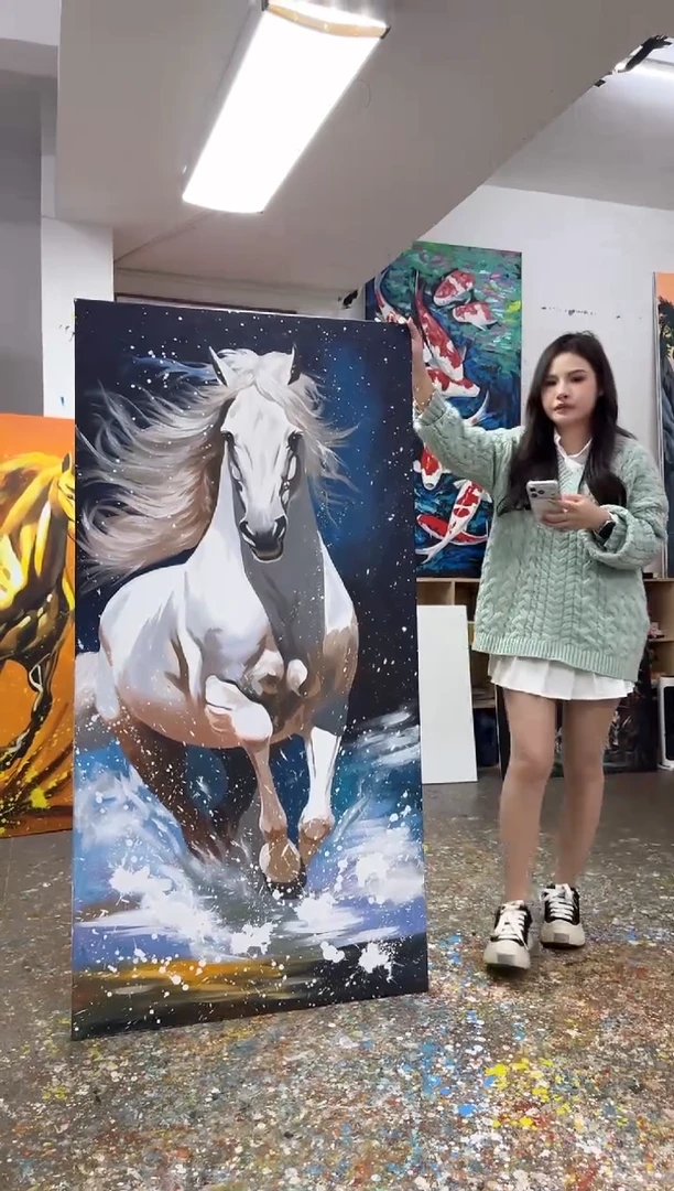 丙烯画菩*大树老师白马加框