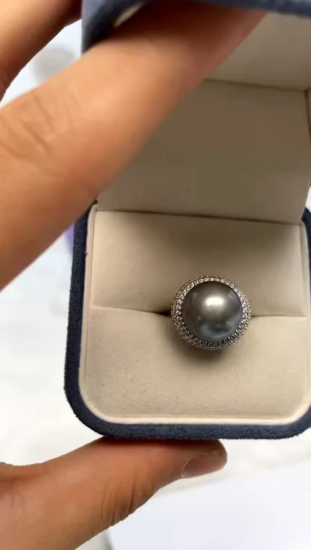 银S925镶嵌戒指海水珍珠13-14