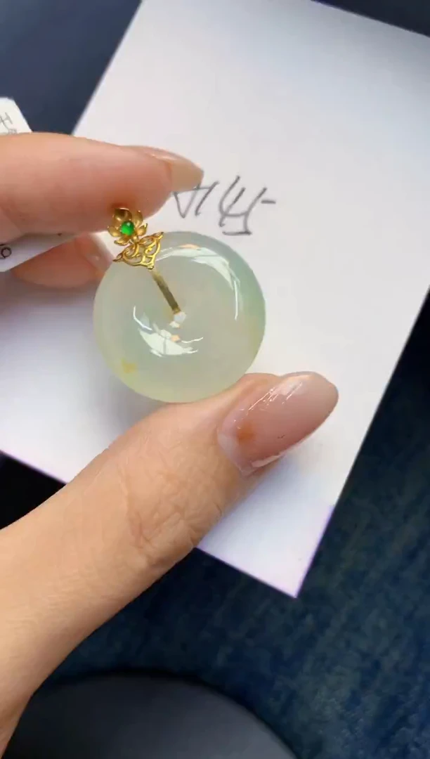 颈饰18K金镶嵌翡翠天然A货缅甸翡翠百元以上9元证书费自理
