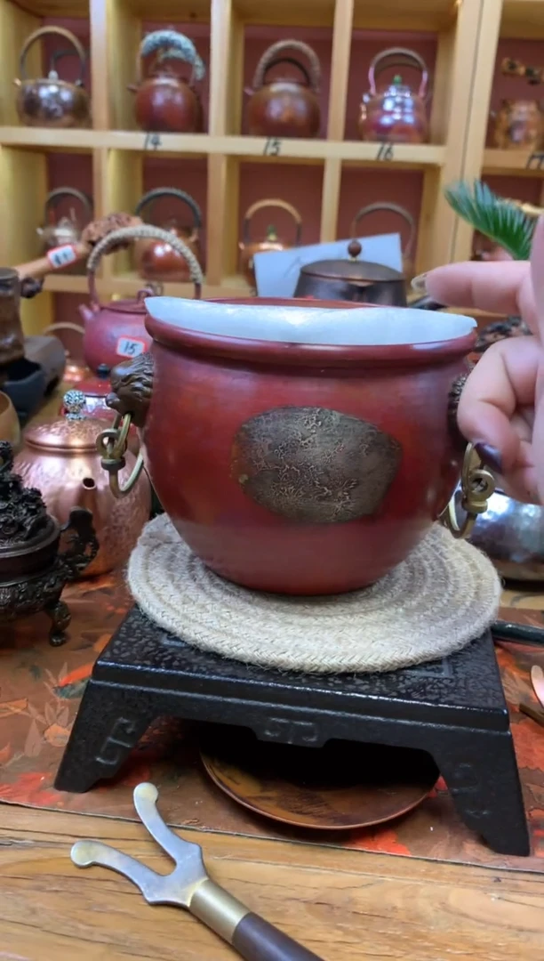 紫铜火烧红双面融银故宫缸