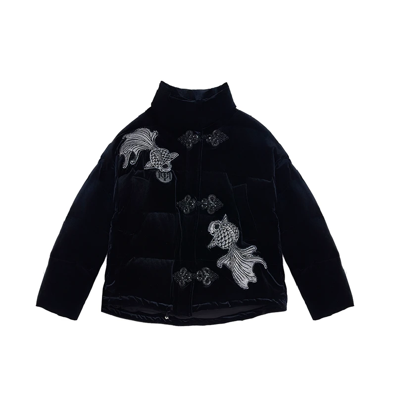 TCH-新中式烫钻锦鲤立领白鸭绒加厚羽绒服外套T72D198032