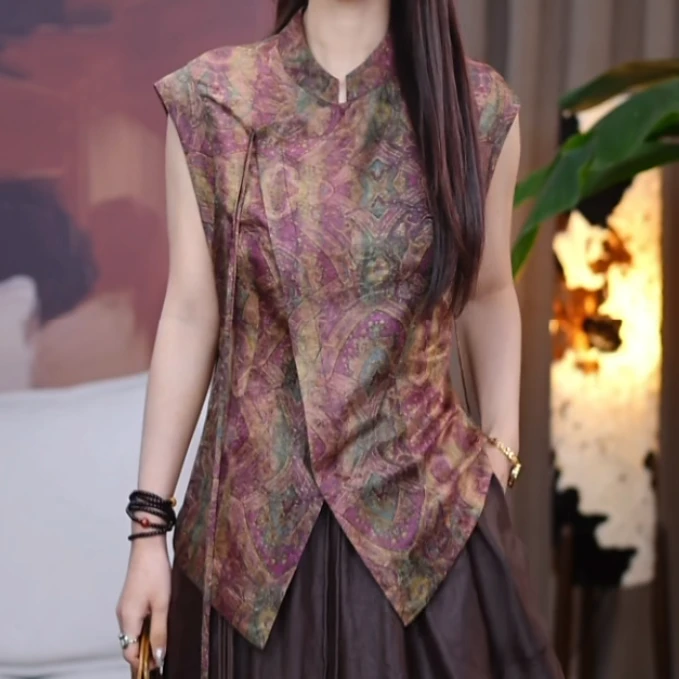 『凌千』桑蚕丝香云纱显瘦气质时尚设计马甲