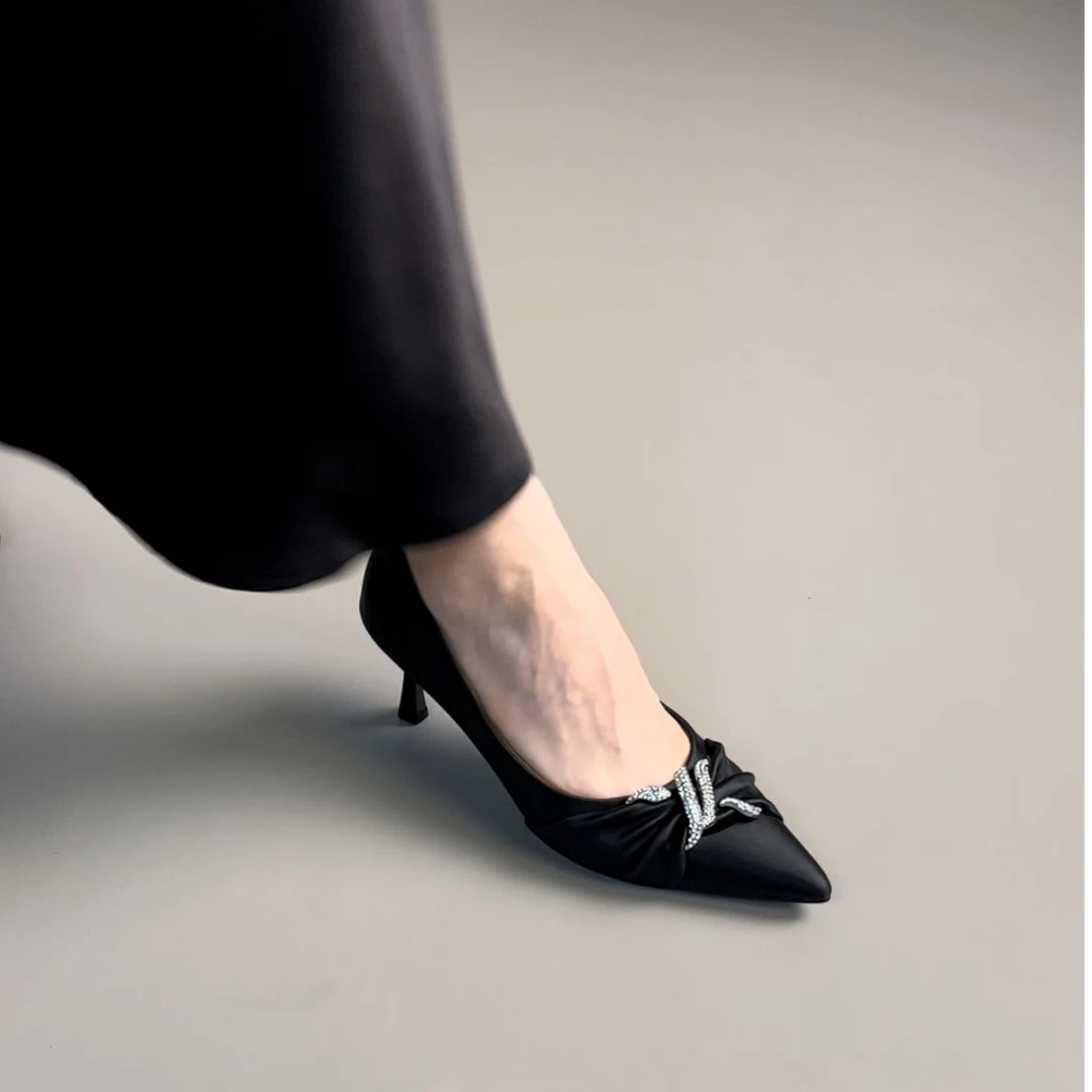 7CM丝绸羊皮法式小香风气质单鞋女玛丽珍乐福女鞋配裙子晚晚风