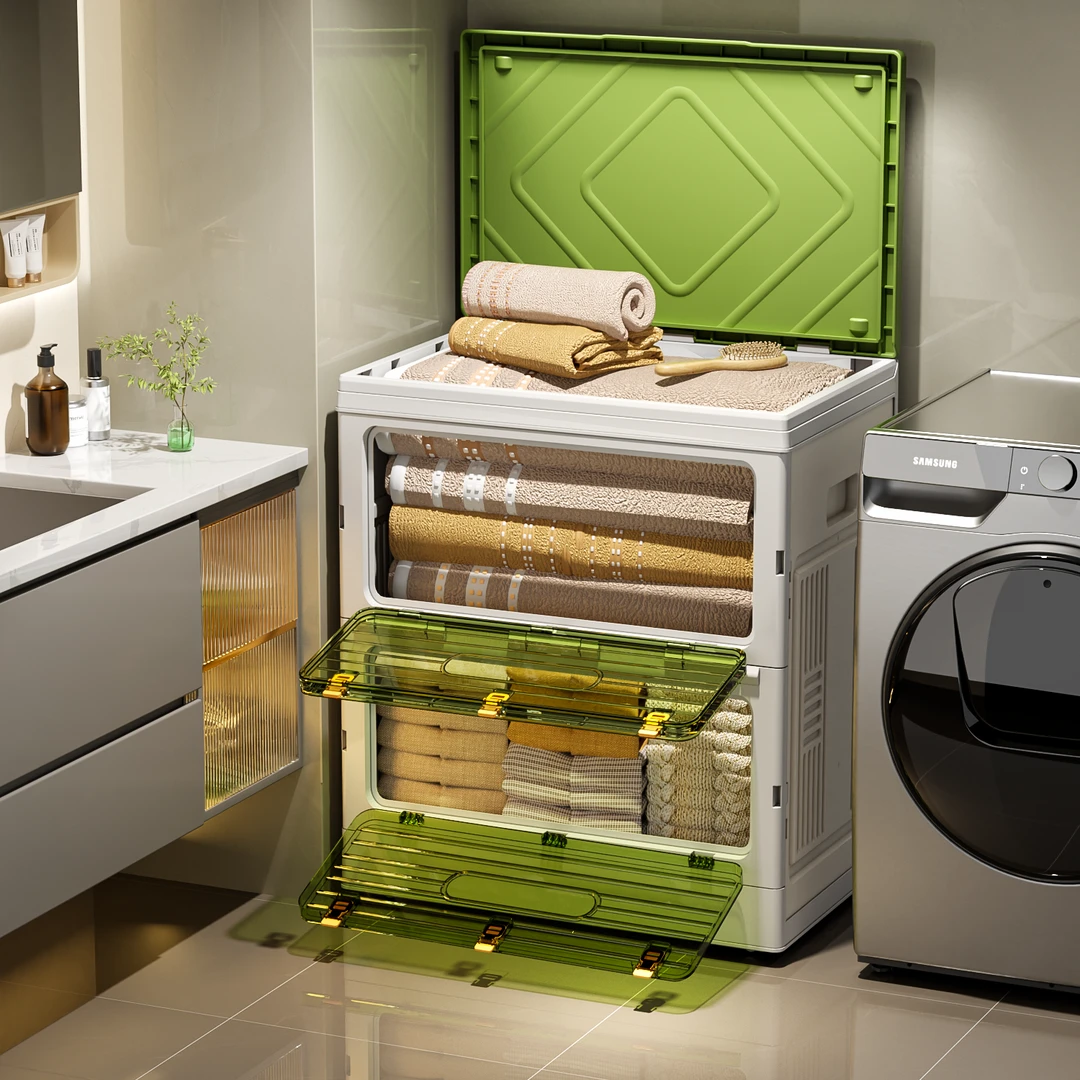 品瑶三开门家用超大客厅浴室大收纳储物柜折叠翻盖小户型收纳神器