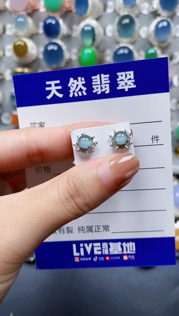 翡翠银S925镶嵌耳饰0420