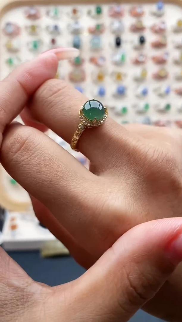 【闪购商品】翡翠戒指银S925镶嵌缅甸天然A货翡翠111  2+8